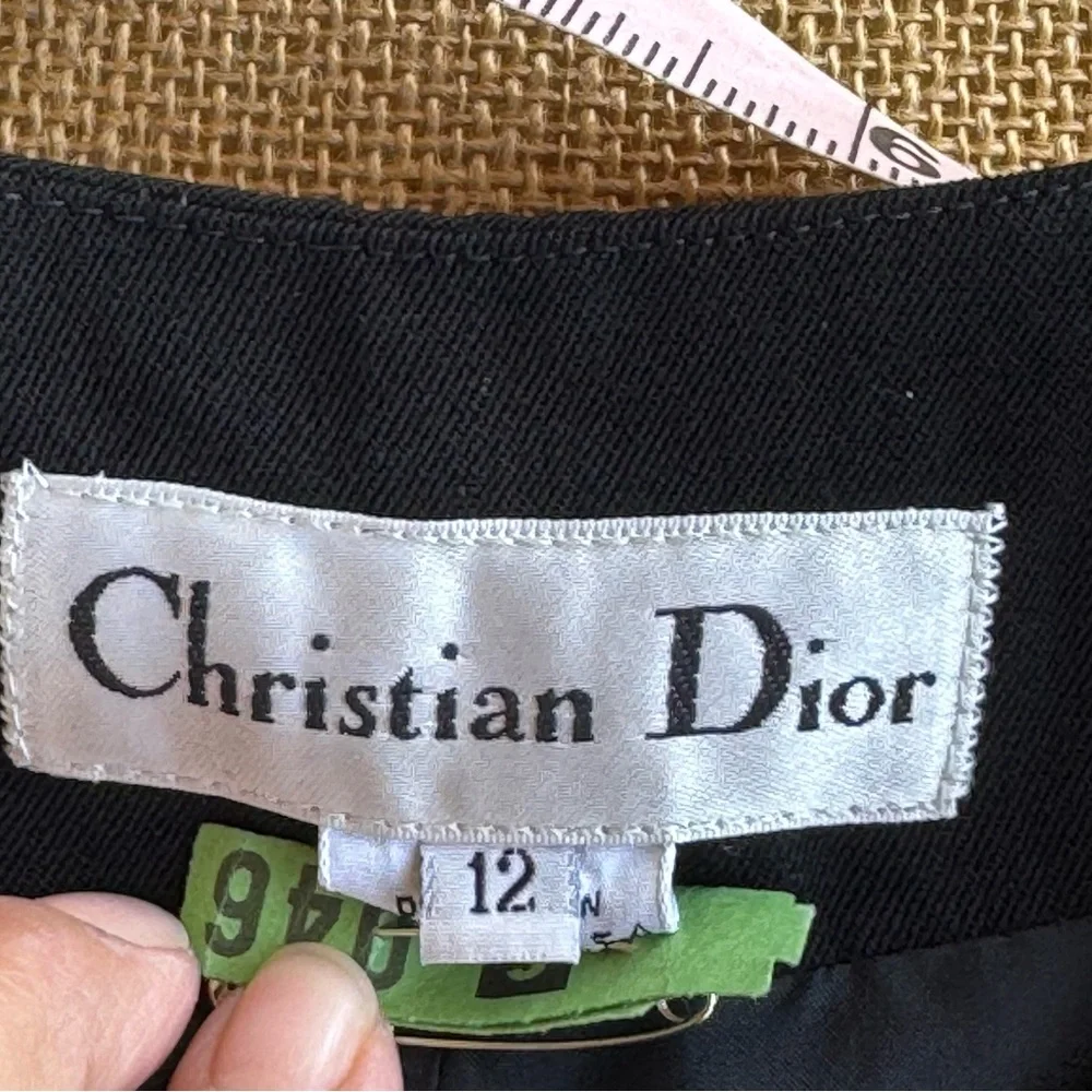 Vintage Christian Dior Black Red Cuff Blazer Size 12 USA Made Wool Blend Classic
